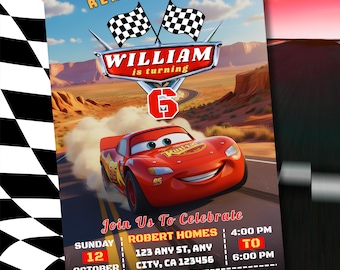 Cars Birthday Invitation, Lightning McQueen & Mater Editable Canva Template, Kids Party Invite, Digital Download