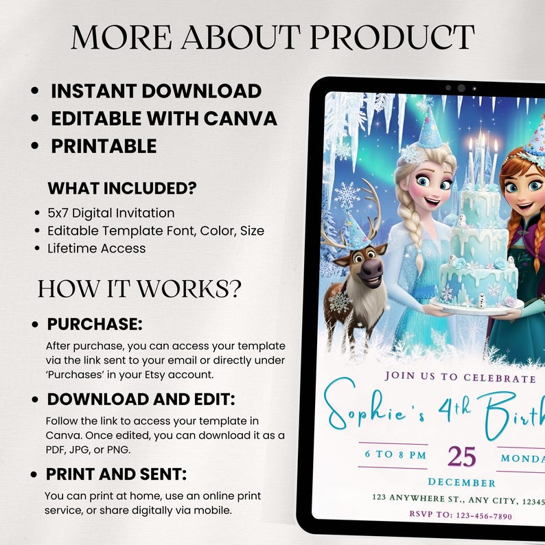 Frozen Birthday Invitation Editable Frozen Birthday Party Elsa & Anna Party Invitation Girl Frozen Birthday Invite Theme, Digital Download image 6