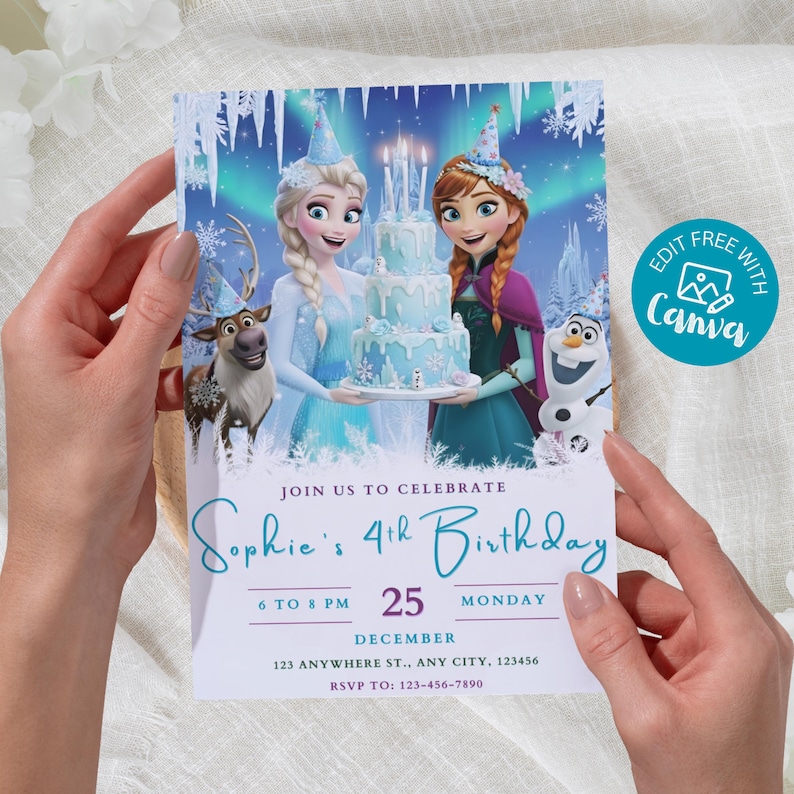 Frozen Birthday Invitation Editable Frozen Birthday Party Elsa & Anna Party Invitation Girl Frozen Birthday Invite Theme, Digital Download image 3