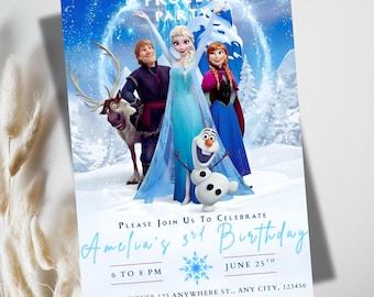 Editable Frozen Any Age Birthday Invitation, Frozen Party Invite, Princess Elsa Anna Party Invitation, Canva Easy to Edit, Digital Download