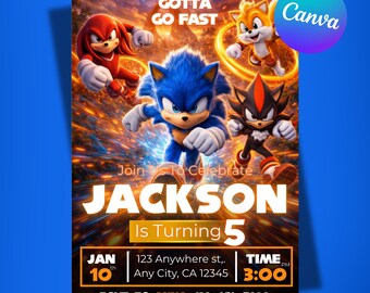 Sonic 3 Birthday Invitation: Editable Sonic the Hedgehog Party Canva Template (Digital Download)