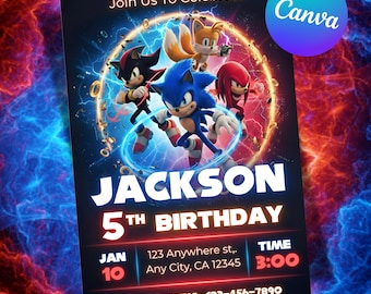 Editable Sonic Birthday Invitation, Super Hedgehog Boys Party, Sonic Party Invitation, Kids Birthday Invite, Digital Download