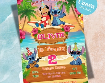 Editable Any Age Lilo and Stitch Birthday Invitation, Hawaiian Party Invite, Stitch Birthday Pary Invitation Template, Stitch Birthday Girl