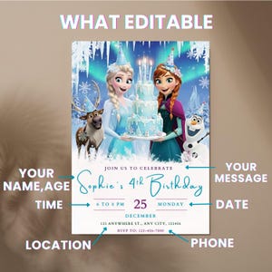 Frozen Birthday Invitation Editable Frozen Birthday Party Elsa & Anna Party Invitation Girl Frozen Birthday Invite Theme, Digital Download image 7
