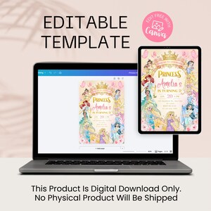 Invitación de cumpleaños editable para princesas de cualquier edad, fiesta temática de princesas reales en acuarela, invitación para el quinto cumpleaños de princesas reales (descarga digital) imagen 5