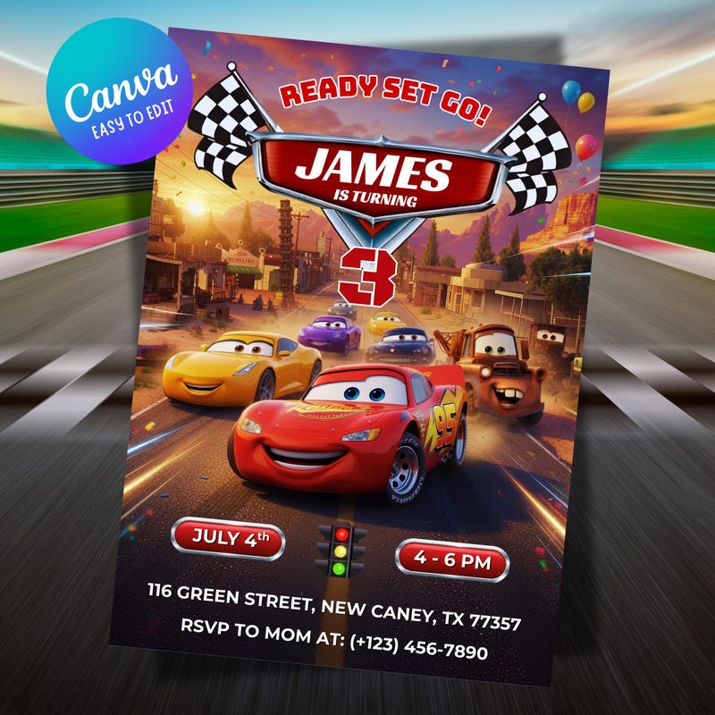 Invitation rayo mcqueen - Etsy México