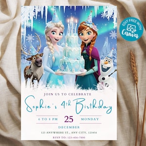Frozen Birthday Invitation Editable Frozen Birthday Party Elsa & Anna Party Invitation Girl Frozen Birthday Invite Theme, Digital Download image 2