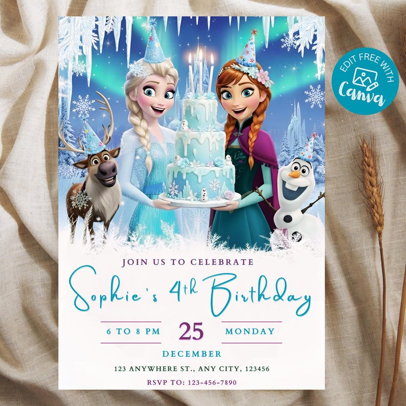 Frozen Birthday Invitation Editable Frozen Birthday Party Elsa & Anna Party Invitation Girl Frozen Birthday Invite Theme, Digital Download image 2
