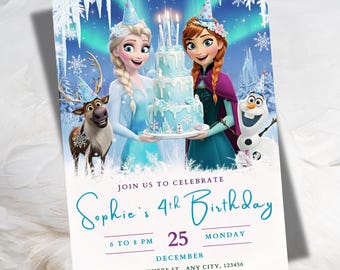 Frozen Birthday Invitation Editable Frozen Birthday Party Elsa & Anna Party Invitation Girl Frozen Birthday Invite Theme, Digital Download