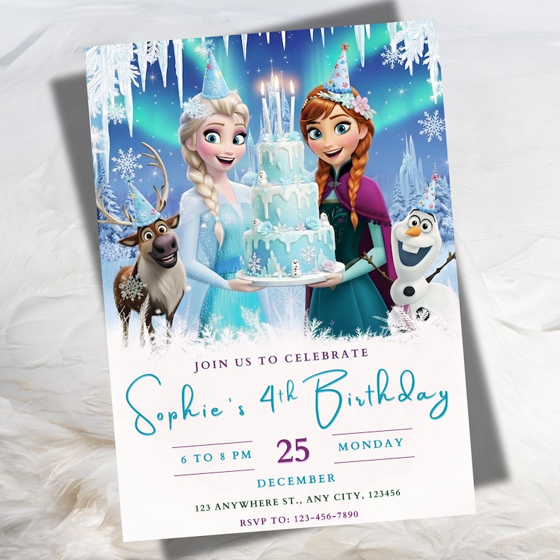 Frozen Birthday Invitation Editable Frozen Birthday Party Elsa & Anna Party Invitation Girl Frozen Birthday Invite Theme, Digital Download image 1