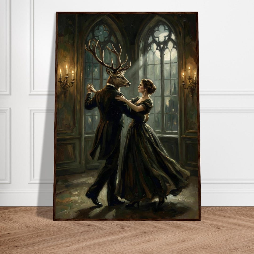 Dancing Head Rocking Drawing Stag Head Couple Dancing Print, Gothic Romance Oil Painting (digital ...