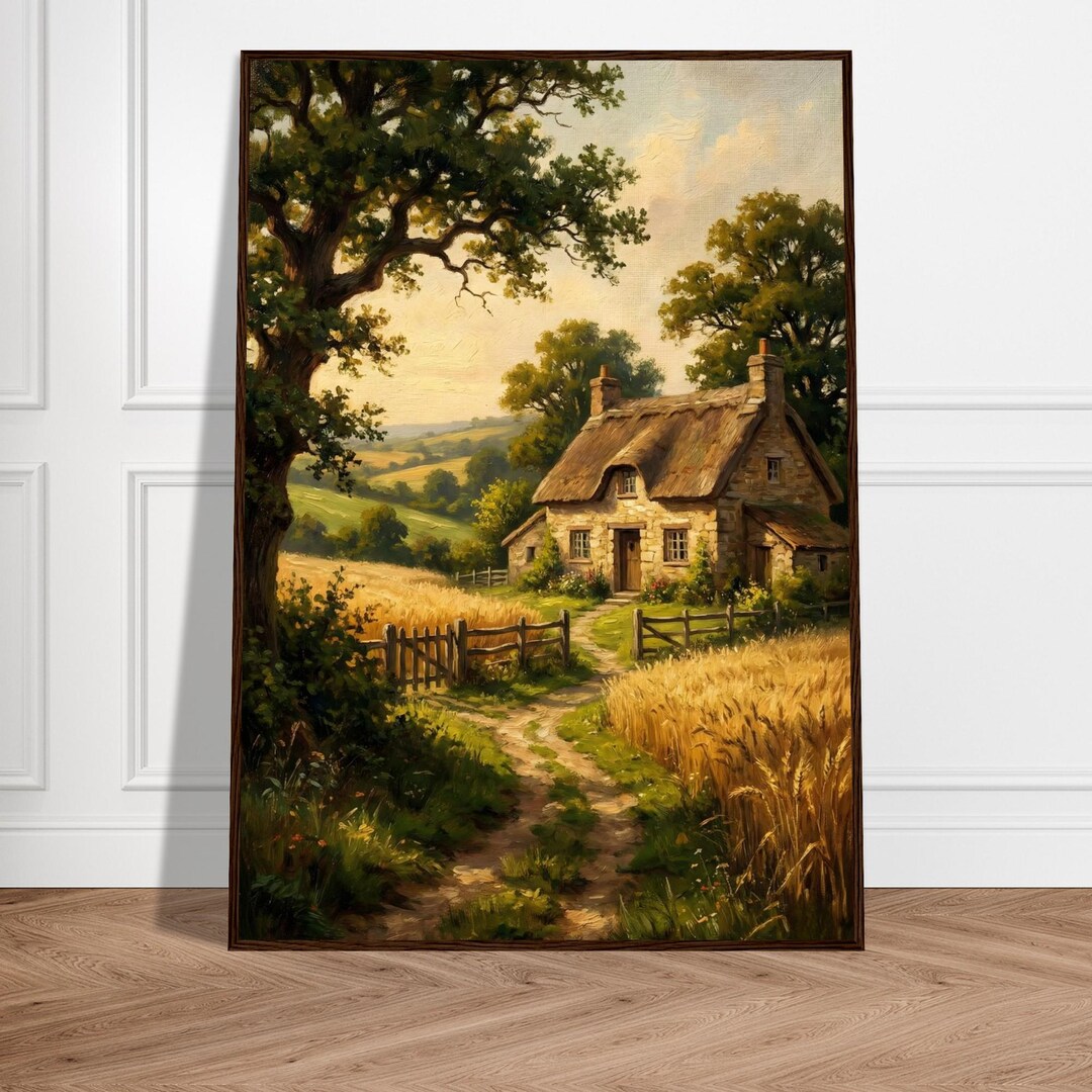 Vintage Cottage Oil Painting Print, Rustic Farmhouse Decor (digital ...