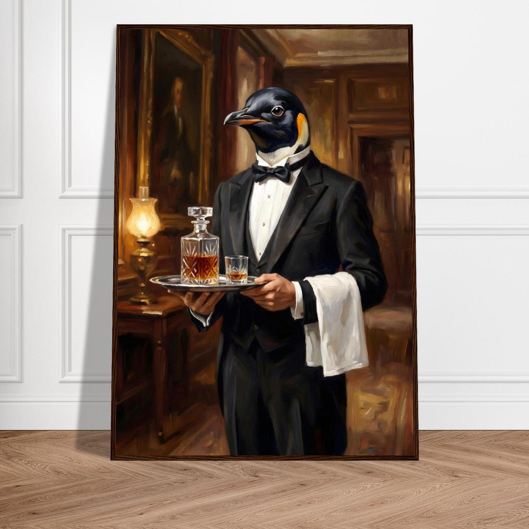 Penguin Butler Vintage Penguin Portrait Print, Butler Animal in Tuxedo, Victorian Oil ...