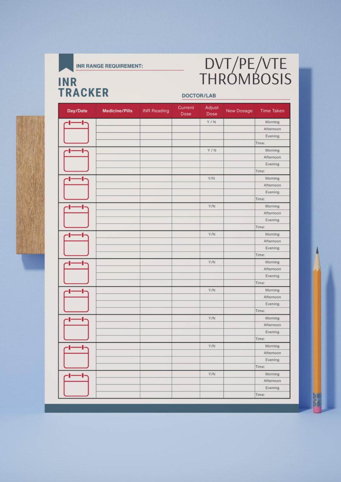 INR Tracker Printable | Blood Clot, Warfarin Log (digital PDF) - Etsy