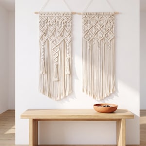 Boho Macrame Wall Hanging Tapestry , Large Handmade Style Woven Decor for Living Room, Cotton Blend Fringe Wall Art Bedroom