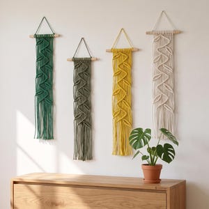 Macrame Narrow Leaves Wall Hanging, Vertical Leaf Narrow Wall Decor, Long Narrow Wall Art, Boho Vines Decor Set
