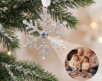 Personalized Christmas Tree Ornament • Custom Projection Photo Snowflake Decoration , Christmas Bauble , Photo Gift