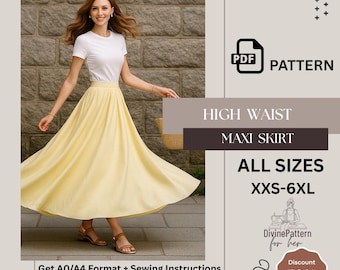 Women's High Waist  Skirt Sewing Pattern |  Invisible Zipper | PDF Instant Download |