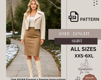 Pencil Skirt PDF Sewing Pattern | Knee Length (Instant Download)