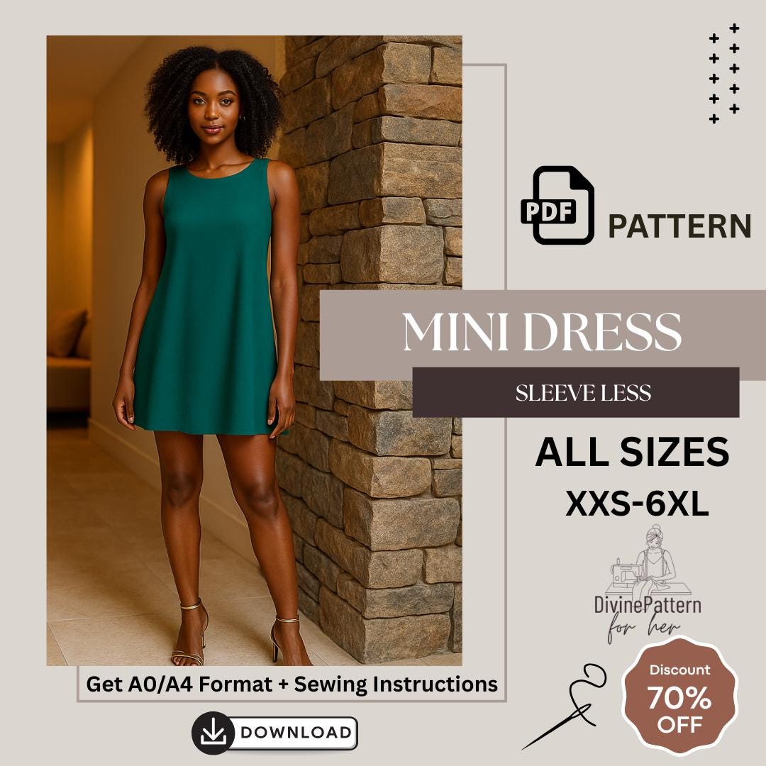 A-line Mini Dress PDF Sewing Pattern | Sleeveless, Beginner Friendly (XXS-6XL) - Etsy A-line Mini Dress PDF Sewing Pattern | Sleeveless, Beginner Friendly (XXS-6XL) - Etsy