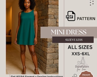 A-line Mini Dress PDF Sewing Pattern | Sleeveless, Beginner Friendly  (XXS-6XL) - Etsy