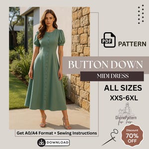 Women’s Dress Sewing Pattern PDF | Button Down Dress | Digital Download
