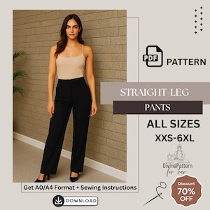 Naaipatroon broek met rechte pijpen: beginnersvriendelijke doe-het-zelfbroek (digitale pdf-download)