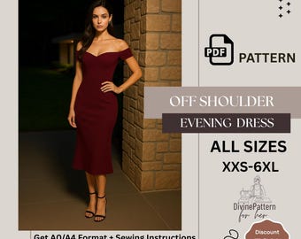 Schulterfrei Abendkleid Schnittmuster Sweetheart Ausschnitt tailliert Midi PDF