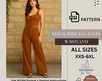 U Neck Vest  | Wide Leg Trousers | Sewing Pattern PDF Digital Download