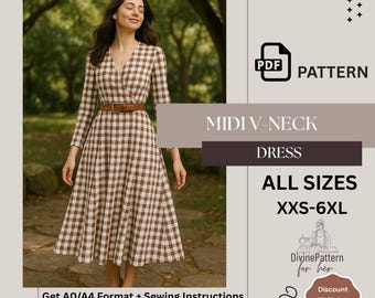 Schnittmuster für Midi Kleid Wickelkleid | Langarm A-Linie (PDF-Schnittmuster)