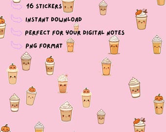 Pumpakrydda-klistermärkespaket – Söta höstdrycker för planerare, dagböcker och mysiga stämningar (digital nedladdning)