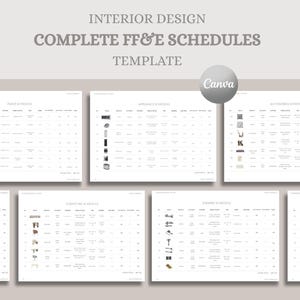 Clair COMPLETE 16-Page FF&E Schedule Template | Interior Design Specification Document | Canva Template | Fully Customizable