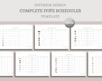Modello completo di programma FF&E di 16 pagine Clair / Documento di specifiche di progettazione degli interni / Modello Canva / Completamente personalizzabile