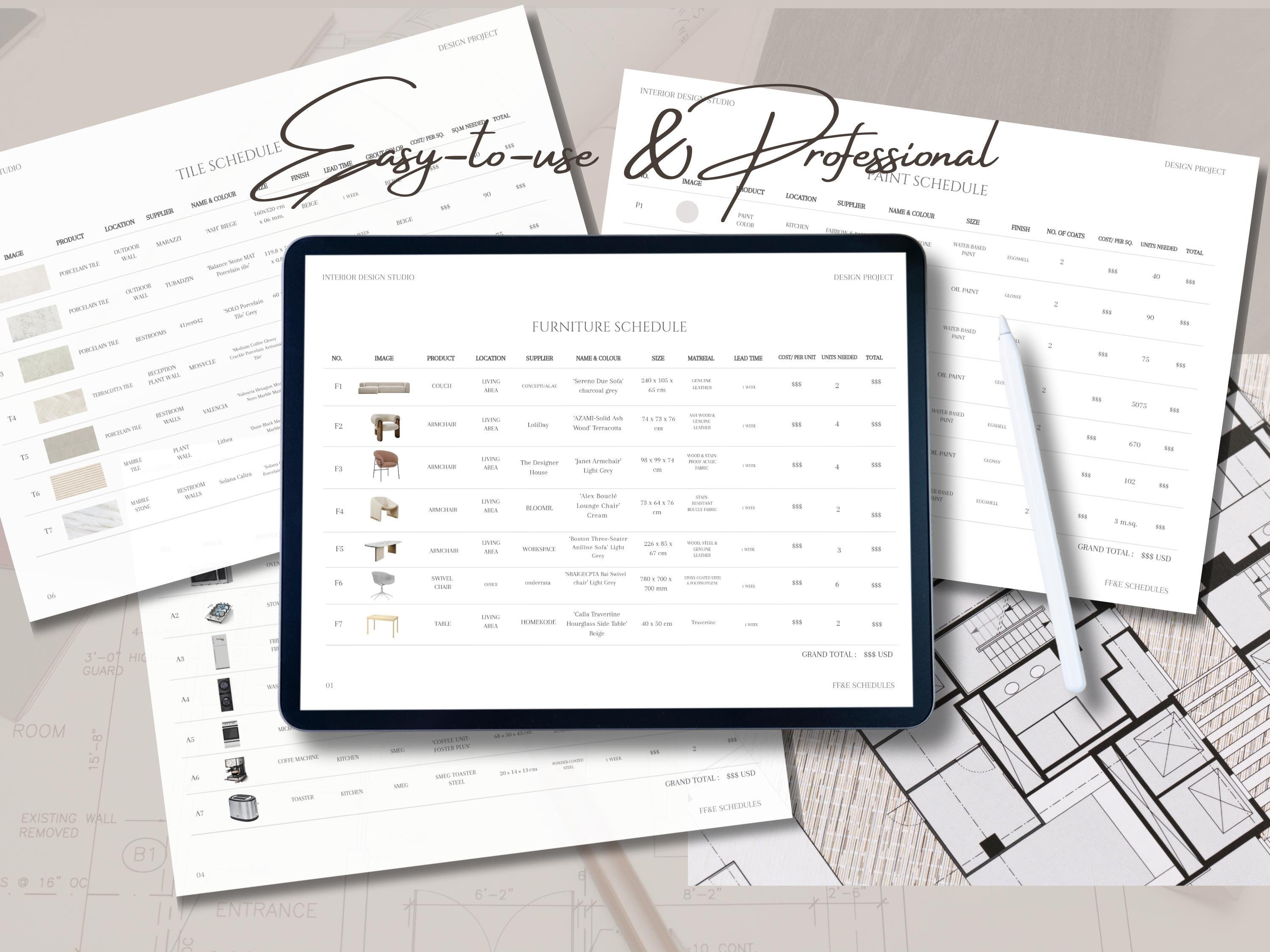 Labeled Ffe Page Clair ESSENTIAL Editable FFE Schedule Template: Interior Design ...