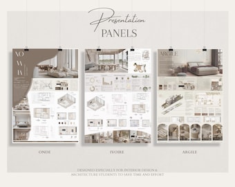 Modelos de painéis de apresentação de design de interiores – Portfólio estudantil (A0-A3) Download digital
