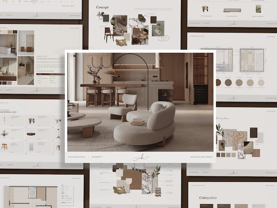 Noisette Interior Design Presentation & Client Proposal Template | Editable Canva Design Board