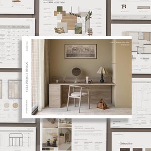 Presentación para clientes del programa Seren FF&E: Diseño de interiores / Plantilla editable de Canva
