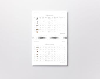 Modello di programma FFE modificabile Clair ESSENTIAL: Schede tecniche per arredatori/designer di interni / 8 pagine (Canva)