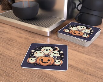 Halloween Ghost & Pumpkin Coasters Spooky Fall Home Decor