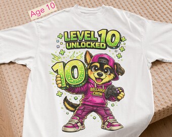 Level 10 Unlocked Gamer Birthday Shirt, Unisex Kids Gaming Apparel, Age Ten / Gildan 5000B