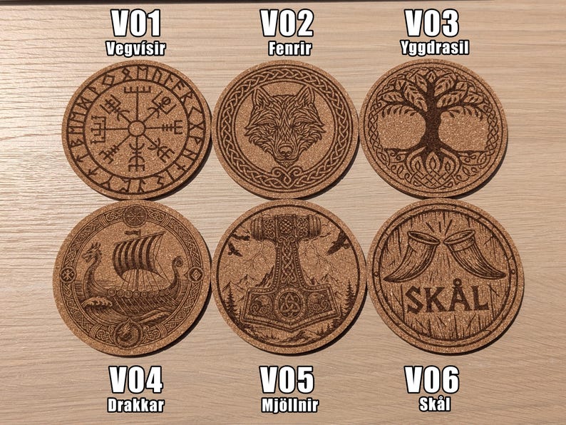 Viking Cork Coasters – 33 Norse Symbols | Customizable Set of 2, 4, 6, or 8 (+ Bottle Opener Option) | Viking Gift & Decor Idea image 3