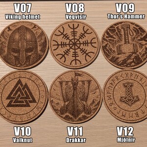Viking Cork Coasters – 33 Norse Symbols | Customizable Set of 2, 4, 6, or 8 (+ Bottle Opener Option) | Viking Gift & Decor Idea image 4