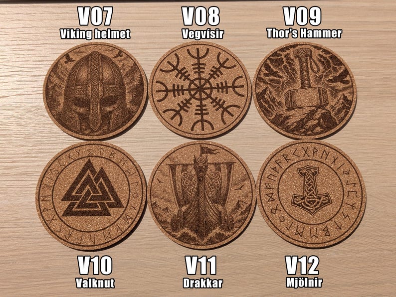 Viking Cork Coasters – 33 Norse Symbols | Customizable Set of 2, 4, 6, or 8 (+ Bottle Opener Option) | Viking Gift & Decor Idea image 4