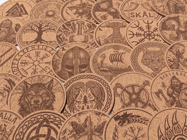 Viking Cork Coasters – 33 Norse Symbols | Customizable Set of 2, 4, 6, or 8 (+ Bottle Opener Option) | Viking Gift & Decor Idea image 2