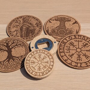 Viking Cork Coasters – 33 Norse Symbols | Customizable Set of 2, 4, 6, or 8 (+ Bottle Opener Option) | Viking Gift & Decor Idea image 9