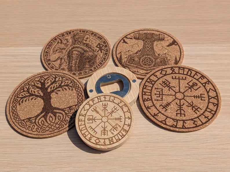 Viking Cork Coasters – 33 Norse Symbols | Customizable Set of 2, 4, 6, or 8 (+ Bottle Opener Option) | Viking Gift & Decor Idea image 9