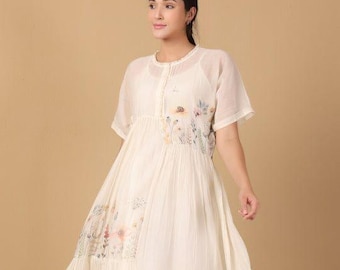 Vestido midi floral de inspiração vintage – Vestido de verão boho de algodão feito à mão