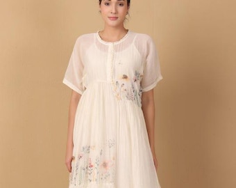 Boho Floral Embroidered Midi Dress | Vintage Cottagecore Cotton A-Line