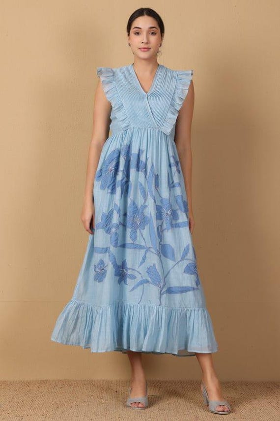 embroidered maxi dress casual Baltic Born Womens Kennedy Embroidered Maxi Dress | Blue