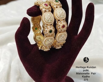 Heritage Kundan Polki-maisonnettepaar Kadhe lTraditionele vergulde kangan die kan worden geopend | Etnische huwelijkssieraden
